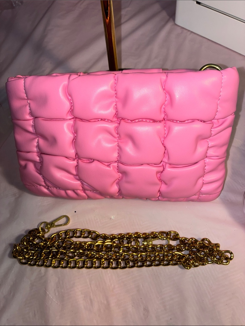 NWOT! Pink Quilted Wristlet Clutch with Gold Chain Strap